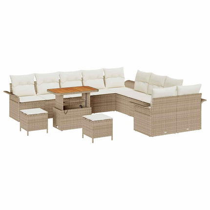 Trädgårdsoffset med kudde 13 pcs Beige konstrotting