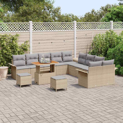 Trädgårdsoffset med kudde 13 pcs Beige konstrotting