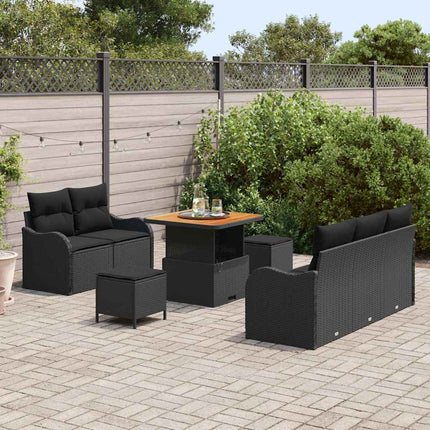 Trädgårdsoffset med kudde 8 pcs Svart konstrotting