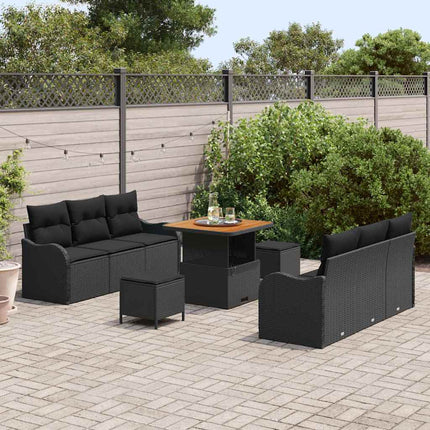 Trädgårdsoffset med kudde 9 pcs Svart konstrotting