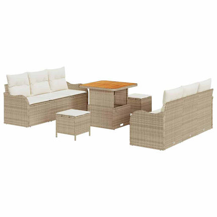 Trädgårdsoffset med kudde 9 pcs Beige konstrotting