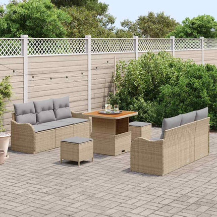 Trädgårdsoffset med kudde 9 pcs Beige konstrotting