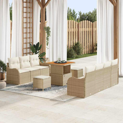 Trädgårdsoffset med kudde 10 pcs Beige konstrotting