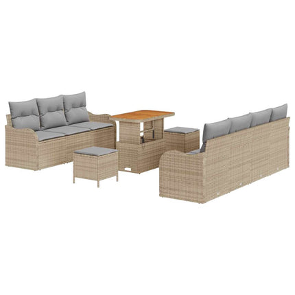 Trädgårdsoffset med kudde 10 pcs Beige konstrotting