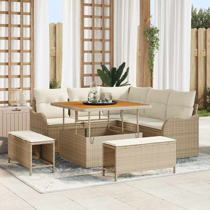 Trädgårdsoffset med kudde 8 pcs Beige konstrotting