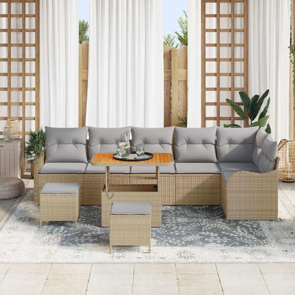 Trädgårdsoffset med kudde 9 pcs Beige konstrotting