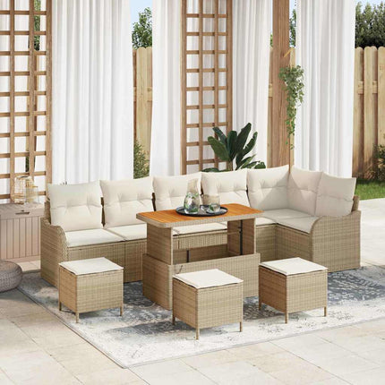 Trädgårdsoffset med kudde 10 pcs Beige konstrotting