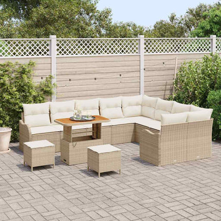 Trädgårdsoffset med kudde 12 pcs Beige konstrotting