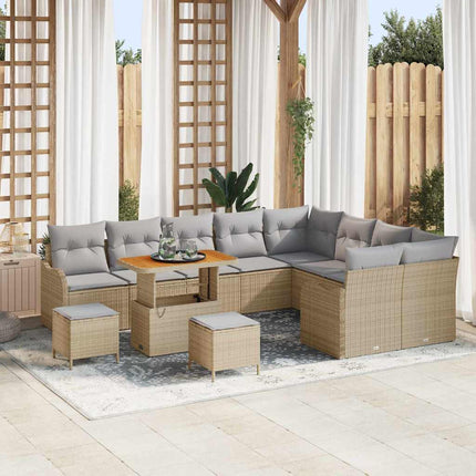 Trädgårdsoffset med kudde 12 pcs Beige konstrotting