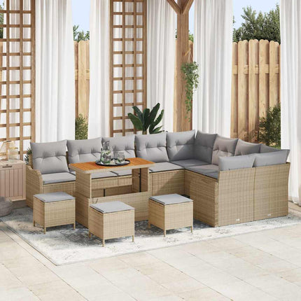 Trädgårdsoffset med kudde 13 pcs Beige konstrotting