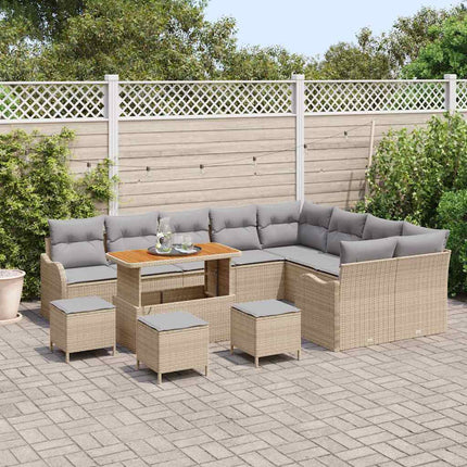 Trädgårdsoffset med kudde 13 pcs Beige konstrotting