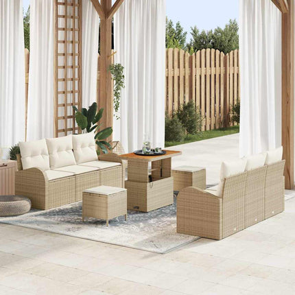 Trädgårdsoffset med kudde 9 pcs Beige konstrotting