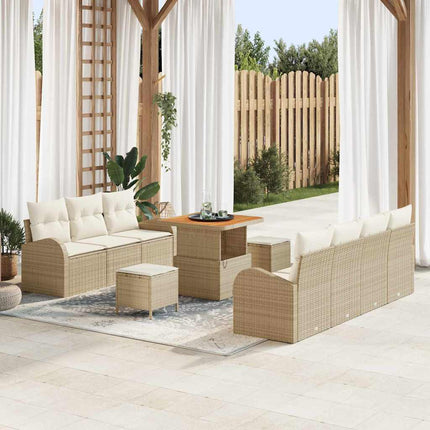 Trädgårdsoffset med kudde 10 pcs Beige konstrotting