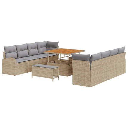 Trädgårdsoffset med kudde 11 pcs Beige konstrotting