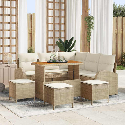 Trädgårdsoffset med kudde 9 pcs Beige konstrotting