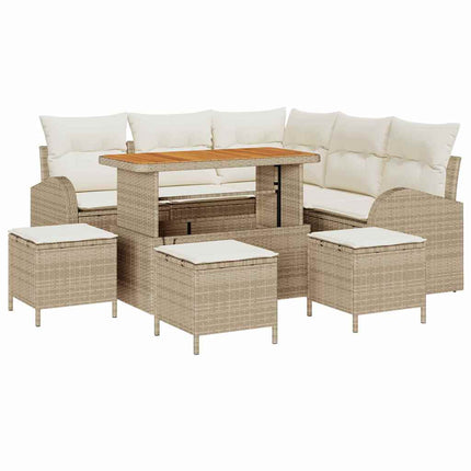 Trädgårdsoffset med kudde 9 pcs Beige konstrotting