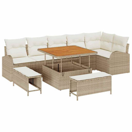 Trädgårdsoffset med kudde 9 pcs Beige konstrotting