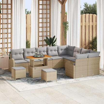 Trädgårdsoffset med kudde 12 pcs Beige konstrotting