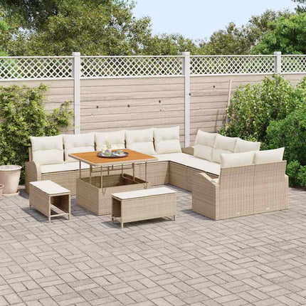Trädgårdsoffset med kudde 13 pcs Beige konstrotting