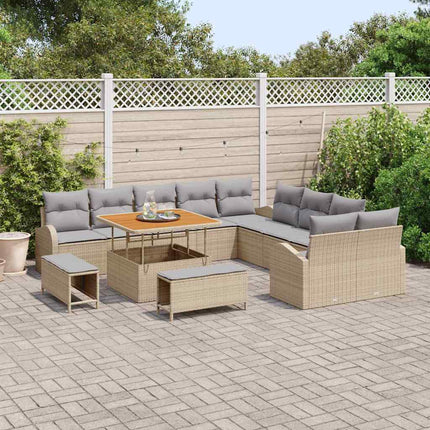 Trädgårdsoffset med kudde 13 pcs Beige konstrotting