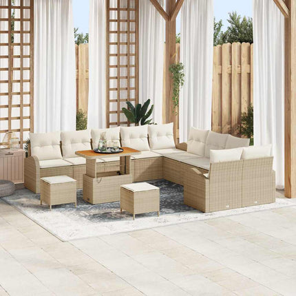 Trädgårdsoffset med kudde 13 pcs Beige konstrotting
