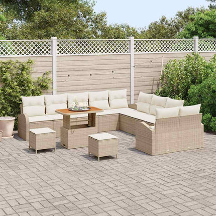 Trädgårdsoffset med kudde 13 pcs Beige konstrotting