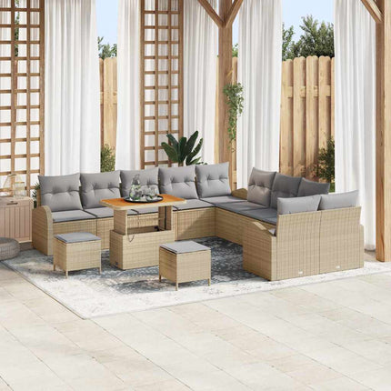 Trädgårdsoffset med kudde 13 pcs Beige konstrotting