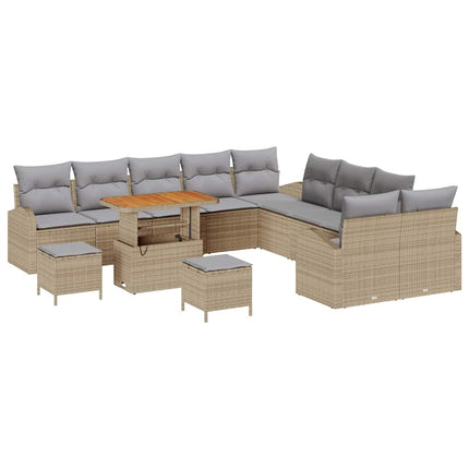Trädgårdsoffset med kudde 13 pcs Beige konstrotting