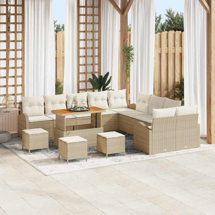 Trädgårdsoffset med kudde 14 pcs Beige konstrotting