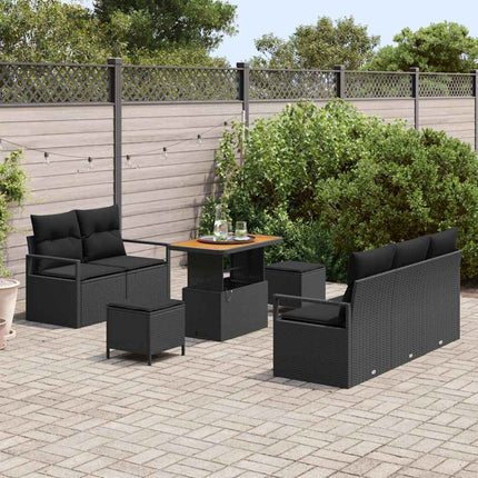 Trädgårdsoffset med kudde 8 pcs Svart konstrotting