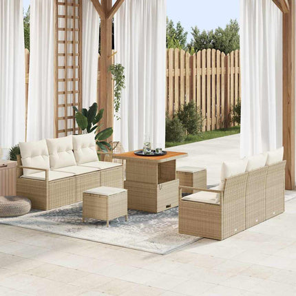 Trädgårdsoffset med kudde 9 pcs Beige konstrotting