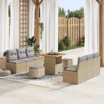 Trädgårdsoffset med kudde 9 pcs Beige konstrotting