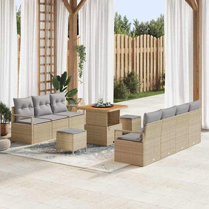 Trädgårdsoffset med kudde 10 pcs Beige konstrotting