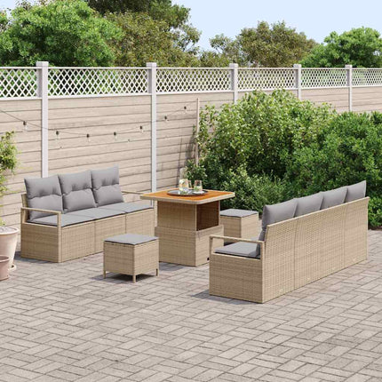 Trädgårdsoffset med kudde 10 pcs Beige konstrotting