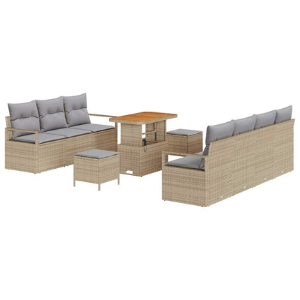 Trädgårdsoffset med kudde 10 pcs Beige konstrotting