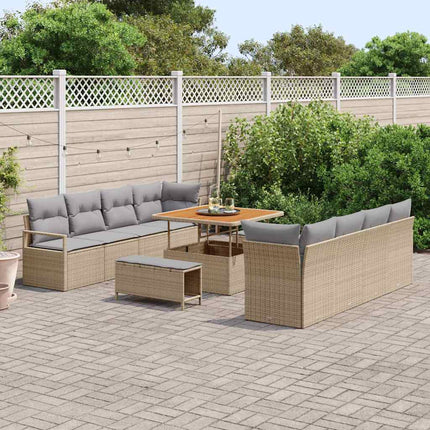 Trädgårdsoffset med kudde 11 pcs Beige konstrotting
