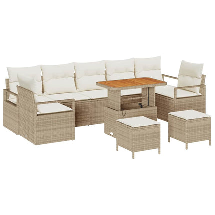 Trädgårdsoffset med kudde 10 pcs Beige konstrotting
