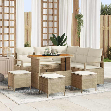 Trädgårdsoffset med kudde 9 pcs Beige konstrotting