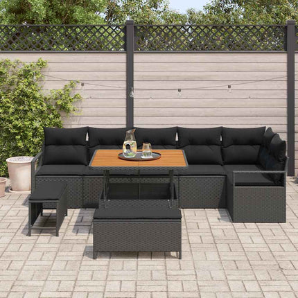 Trädgårdsoffset med kudde 9 pcs Svart Poly rattan