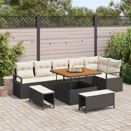 Trädgårdsoffset 9 st Svart Poly rattan