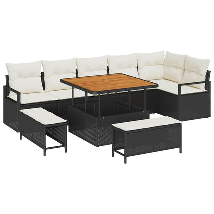 Trädgårdsoffset med kudde 9 pcs Svart Poly rattan