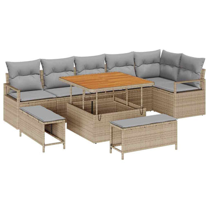 Trädgårdsoffset med kudde 9 pcs Beige Poly rattan