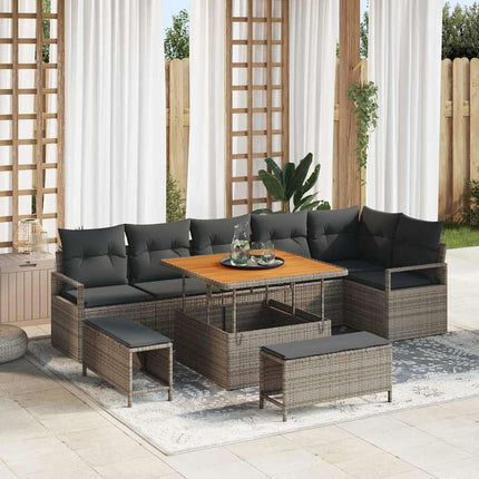 Trädgårdsoffset med kudde 9 pcs Grå Poly rattan