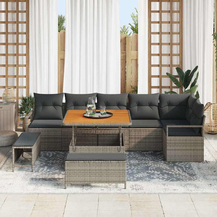 Trädgårdsoffset med kudde 9 pcs Grå Poly rattan