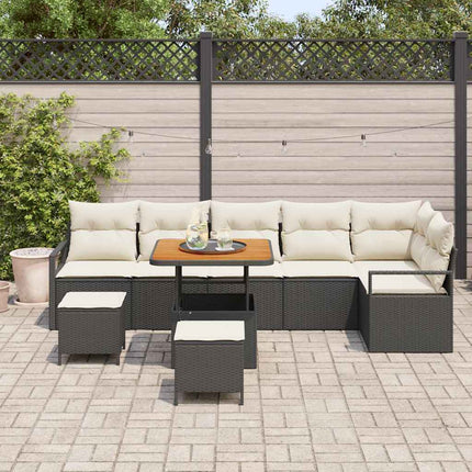 Trädgårdsoffset med kudde 9 pcs Svart Poly rattan