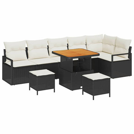 Trädgårdsoffset med kudde 9 pcs Svart Poly rattan