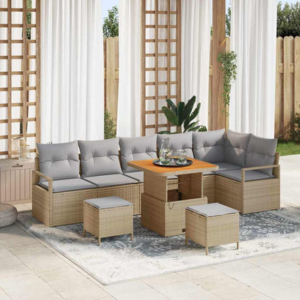 Trädgårdsoffset med kudde 9 pcs Beige Poly rattan