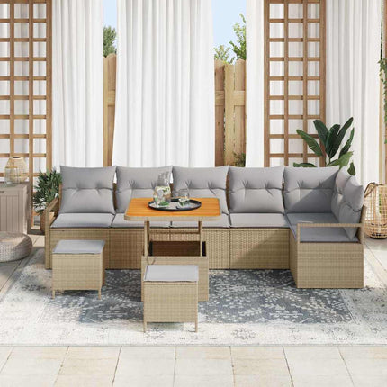 Trädgårdsoffset med kudde 9 pcs Beige Poly rattan