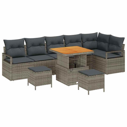Trädgårdsoffset med kudde 9 pcs Grå Poly rattan