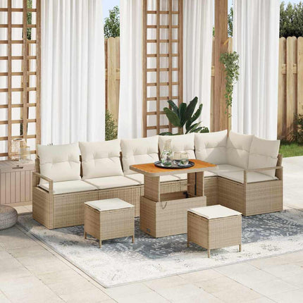 Trädgårdsoffset med kudde 9 pcs Beige Poly rattan